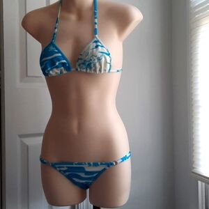 Skimpy Mar Rio M Brazilian Bikini Turquoise & White Palms NWT